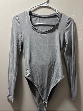 SHEIN Gray Long Sleeve V-Neck Bodysuit